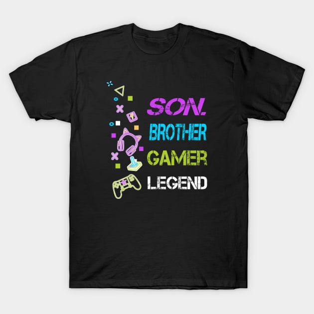 Son Brother Gamer Legend, Gifts For Teen Boys Gaming T-Shirt by ArtfulDesign
